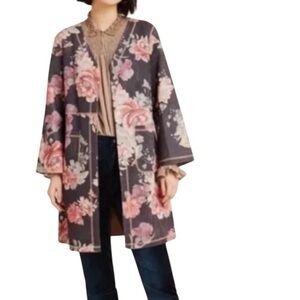 Anthropologie Floral Kimono Jacket - Pink and Gray